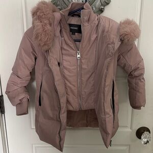 Mackage Girls Dusty Pink Puffer Coat with Fur Trim